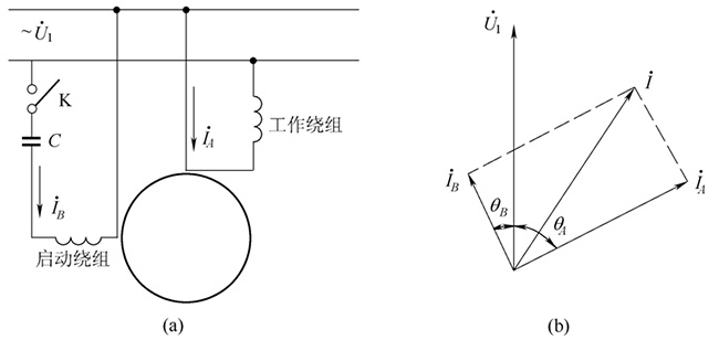 电容分相电机接线图和矢量图